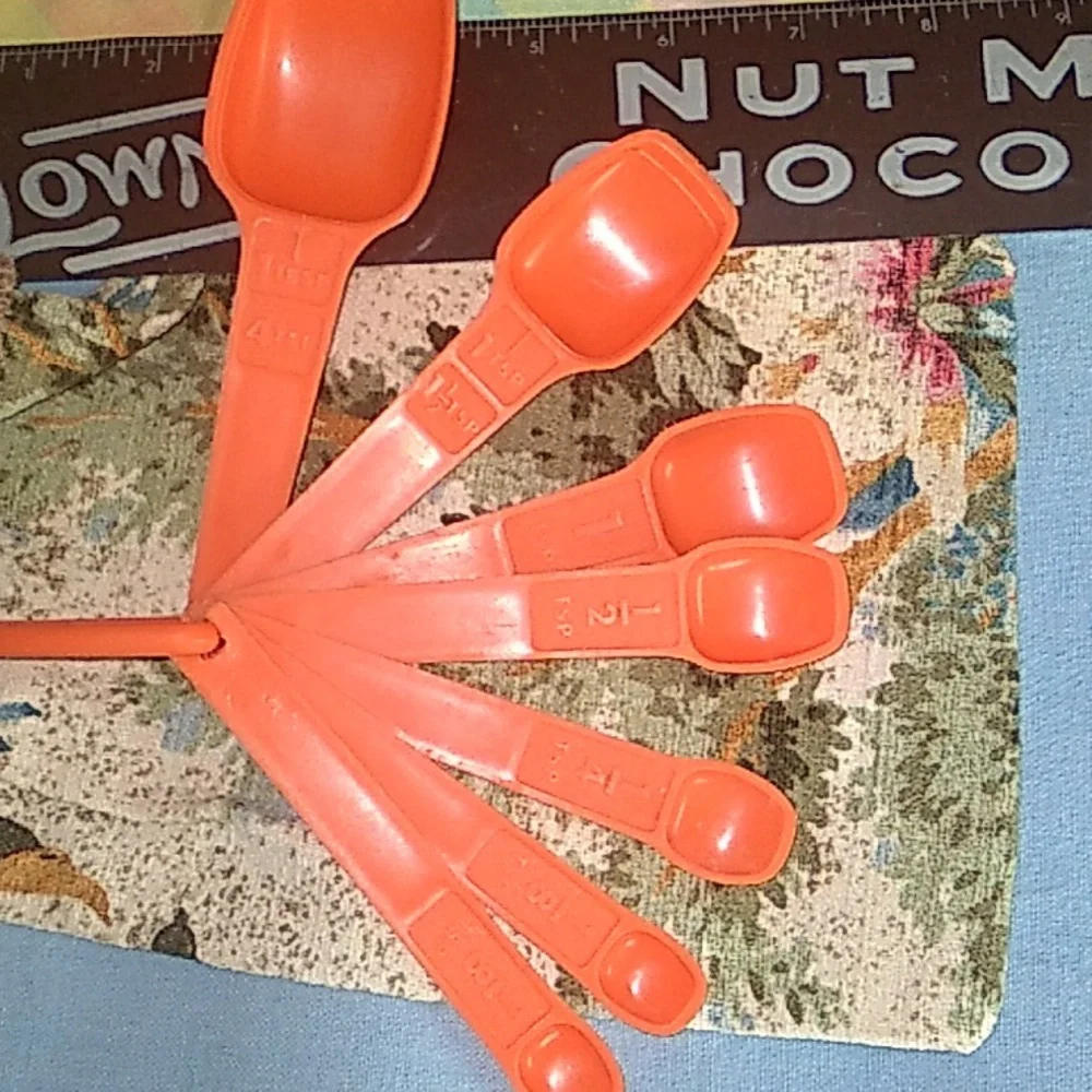 👩‍🍳 Rare TUPPERWARE ORANGE Complete Set MEASURING SPOONS Vintage EVC